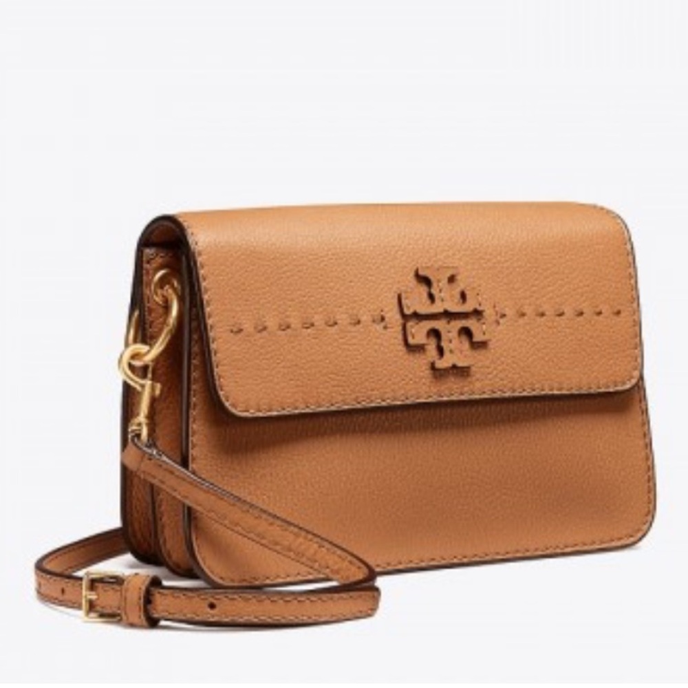 G eat Condition Tory Burch McGraw Leather Cross Body Bag in Tan